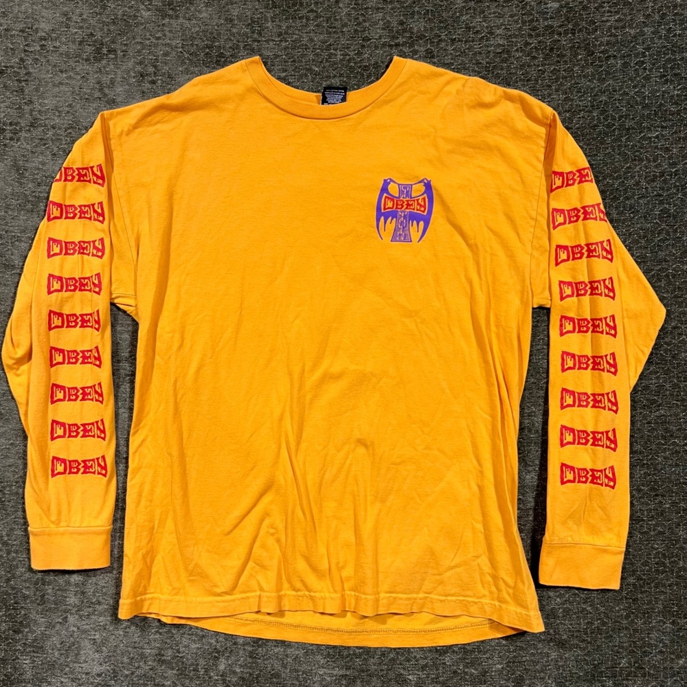 Obey Long Sleeve T-Shirt Mens XL Yellow Graphic Print Logo Streetwear
